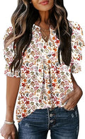 Women's Puff Short Sleeve Shirt V Neck Summer Tops Casual Fashion T Shirts Loose Fit Blouses